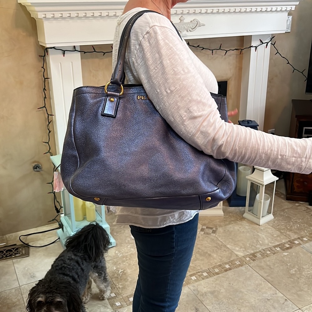 Prada metallic blue satchel